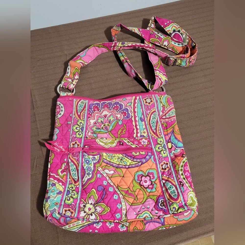 Vera Bradley Vibrant Pink and Green Paisley Crossbody Bag